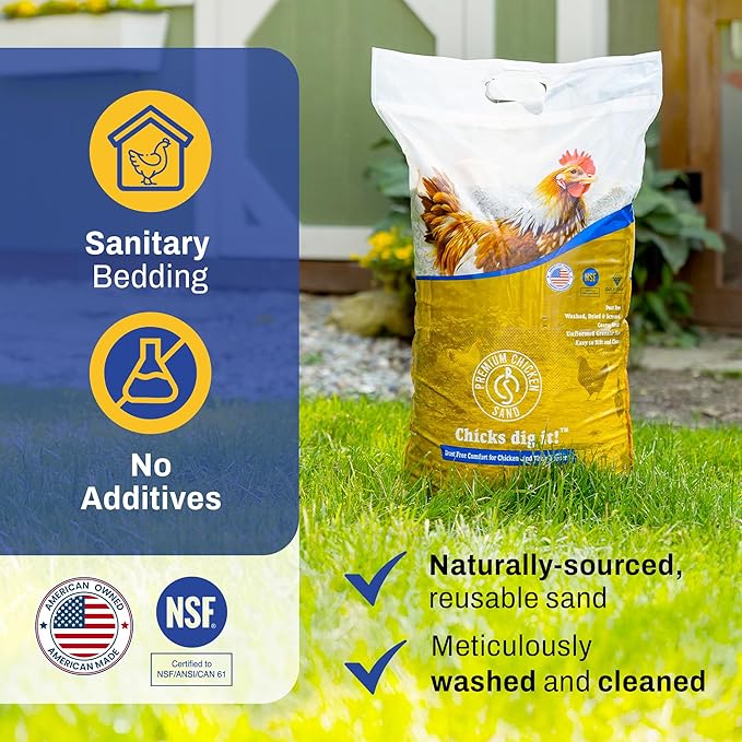 Premium Chicken Sand 50 lbs (56-Pack) – Dust-Free, Odor-Control Bedding for Chicken Coops, Nesting Boxes, and Runs – Natural Poultry Litter, 2800 lbs Total