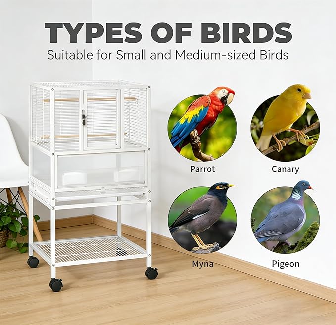 GarveeHome Small Bird Cage with Wheels, 40 Inch Parakeet Cage with Top Stand, 3 in 1 Bird Carrier for Parakeets, Canaries, Lovebirds, Small Quaker, Cockatiels, Budgie, Green Cheek,Conure