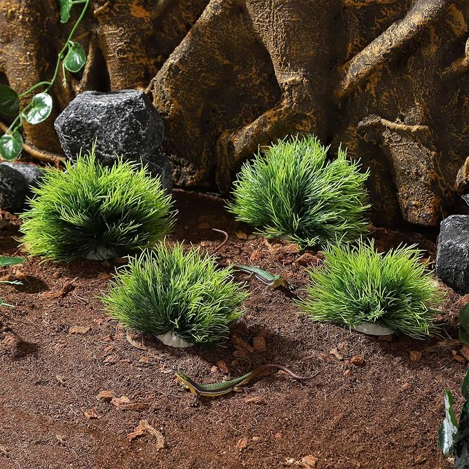 IBWell 2pcs Artificial Aquarium Mini Plants Decor Green Grass Plastic Hideout Waterscape Ornament Fish Tank Accessories for Turtle Betta Hides - Small