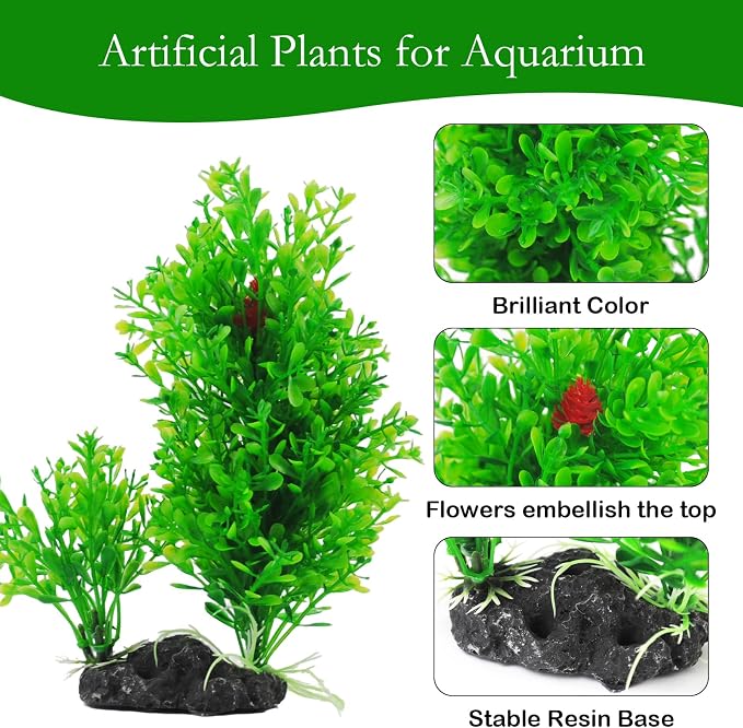 PINVNBY Artificial Aquarium Plants Decorations,Plastic Fish Tank Plant with Base Set Betta Fish Tank Accessories(Green)