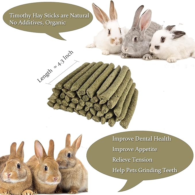 20PCS Timothy Hay Sticks for Rabbits, Natural Timothy Grass Hay Molar Teeth Sticks Treats Chew Toys for Guinea Pig, Bunnies, Chinchillas, Hamsters, Small Animals