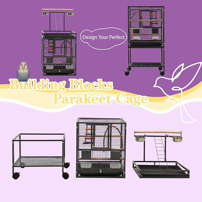 50.8'' Large Parakeet Cage,Small Bird Cage,Cockatiel Cage for Birds,Bird Flight Cages for Parakeets,Bird Travel Cage with Parrot Cage Cover,Toys,PlayTop Detach,Seed Catcher for Canary,Budgie