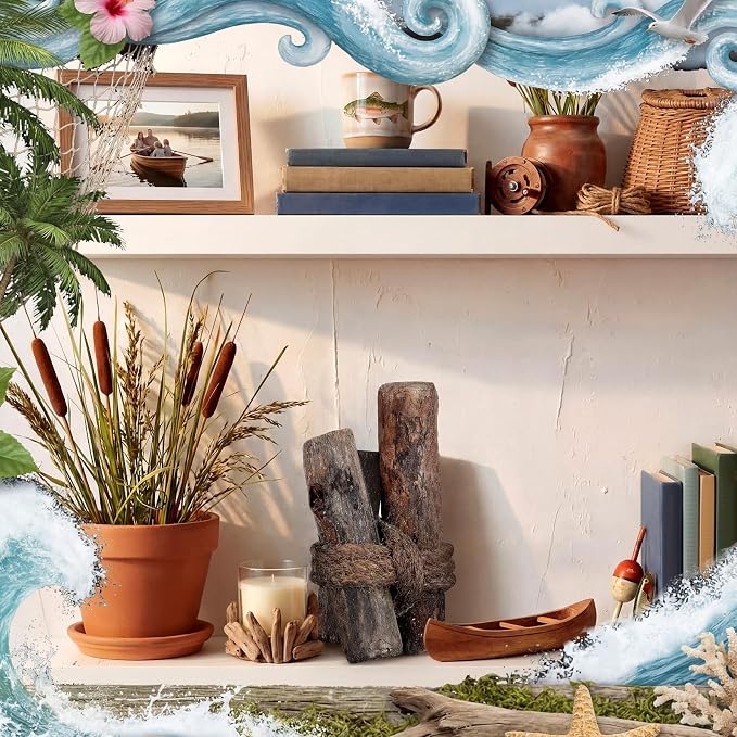 Threehoney 3 Pcs Driftwood Piling Rope Wrapped Coastal Nautical,Black | Artificial Wood Pilings as Beach Centerpieces, Farmhouse Rustic Table Decor, Coastal Accents for Dining and Aquariums