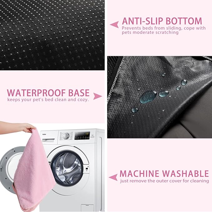 Dog Crate Bed Waterproof Deluxe Plush Dog Beds with Removable Washable Cover Anti-Slip Bottom Pet Sleeping Mattress for Large, Medium, Jumbo, Small Dogs, 35 x 22 inch, Pink