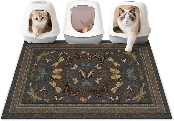 Unicorn Catcher Cat Litter Mat 24" x 15" Non-Slip Litter Box Mat Washable Litter Catcher Mat for Litter Box Indoor Food Mat Supplies Essentials,Dark Brown