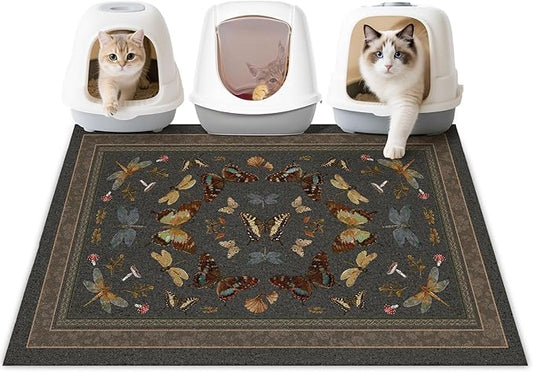 Unicorn Catcher Cat Litter Mat 24" x 15" Non-Slip Litter Box Mat Washable Litter Catcher Mat for Litter Box Indoor Food Mat Supplies Essentials,Dark Brown