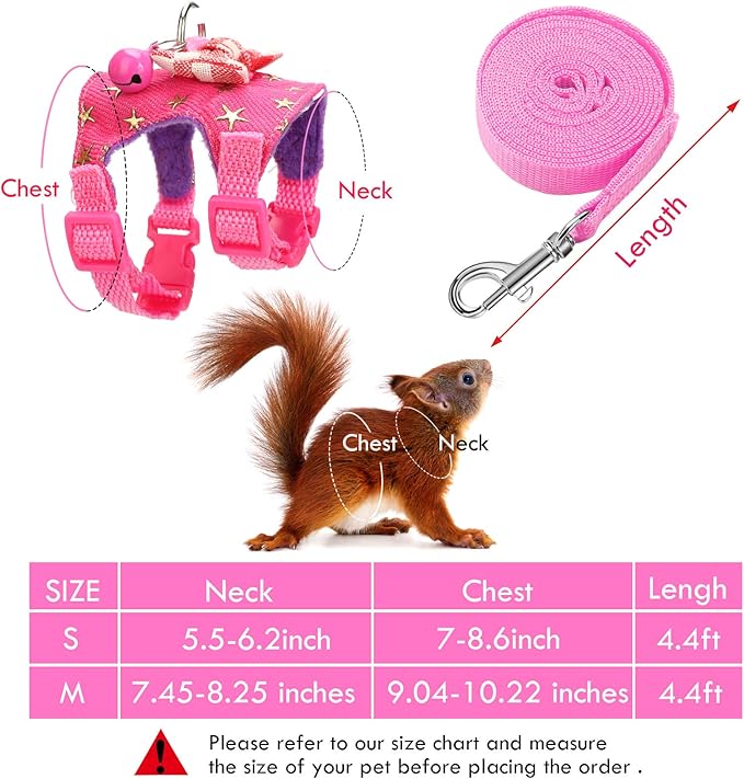 SATINIOR 2 Pieces Small Hamster Harness and Leash Set, Ferret Guinea Pig Clothes with Bowknot and Bell Decor, No Pulling Comfort Padded Vest Striped for Rats Bunny Rabbit Small Animals(M,Pink, Blue)