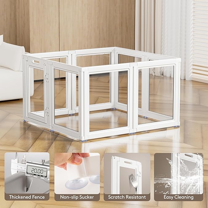 Clear Acrylic Dog Playpen Transparent Dog Playpen Indoor, Easy Assemble Clear Pet Pen for Puppy Bunny Cat Pig, Sturdy & Easy Cleaning Plastic Dog Puppy Fence