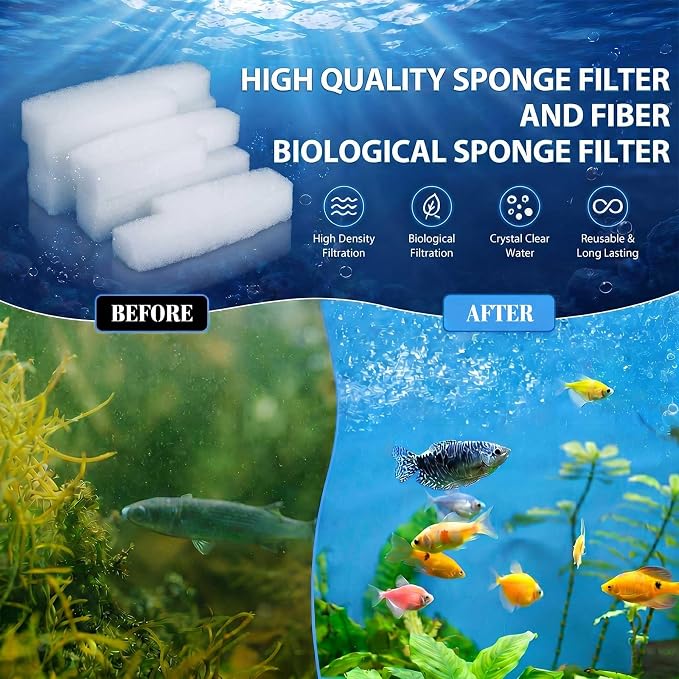 Threlaco 15 Pcs Aquarium Sponge Foam Filter Pads Compatible with Seachem Tidal Replacement Polishing Pad Fish Tank Filter Floss, Media for Crystal Clear Water(Compatible with Seachem Tidal 55,White)