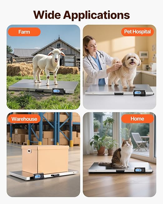 VEVOR 1100Lbs x 0.2Lbs Digital Livestock Scale Large Pet Vet Scale Stainless Steel Platform Electronic Postal Shipping Scale Heavy Duty Large Dog Hog Sheep Goat Pig Sheep Scal