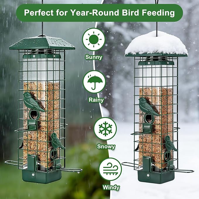 Gbekery Squirrel Proof Bird Feeder, Metal Mesh Feeders for Outdoors Hanging, Gravity Protection Wild Bird Feeders for Finch Chickadee, Weather Resistant, 3LB Large Capacity, Green