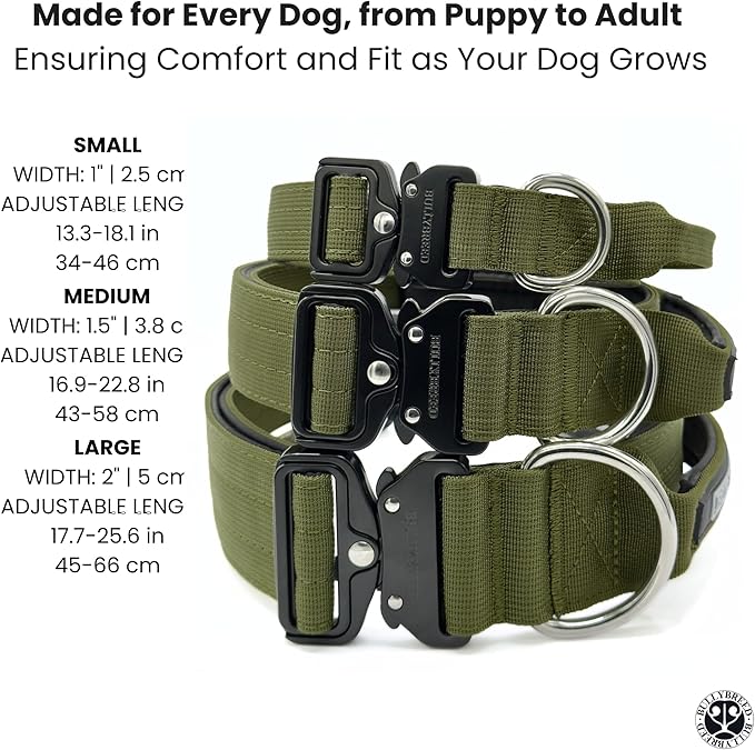 Tactical Dog Collar for Puppy, Heavy Duty Puppy Collar, Dog Collar for Small Dogs, Waterproof Dog Collar, Dog Training Collar, Quick-Release Buckle, Adjustable Sizes – BULLYBREED (Olive Green, Small)