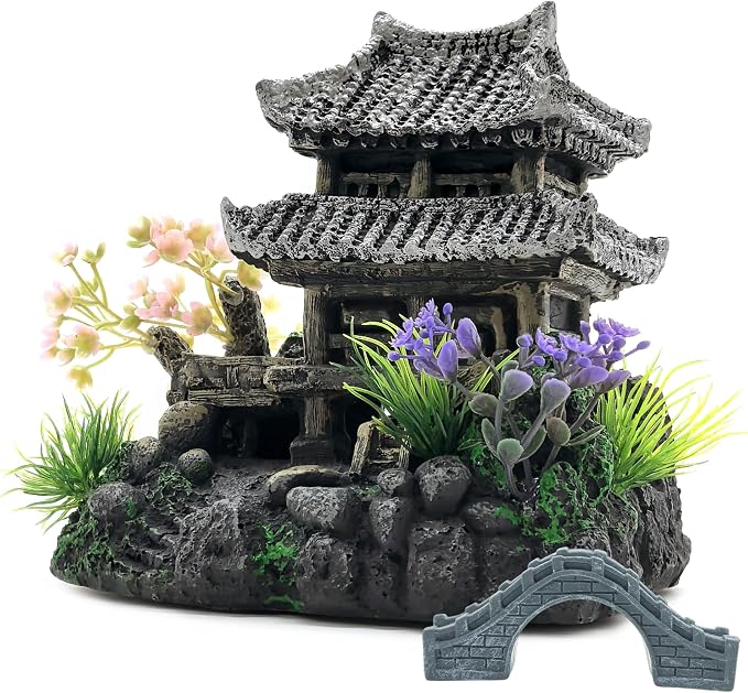 M2cbridge Aquarium Decor Antique Roman Column Ruin European Castle Underwater Landscape(Pavilion)