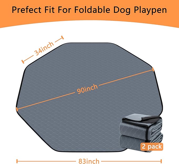 Bunlitent Washable Pee Pads for Dogs, 83'' Diagonal Octagon Puppy Pads, Designed for 24'' Width 8 Panels Dog Playpen, Non-Slip Whelping Pads with Super Absorbent, 2 Pack