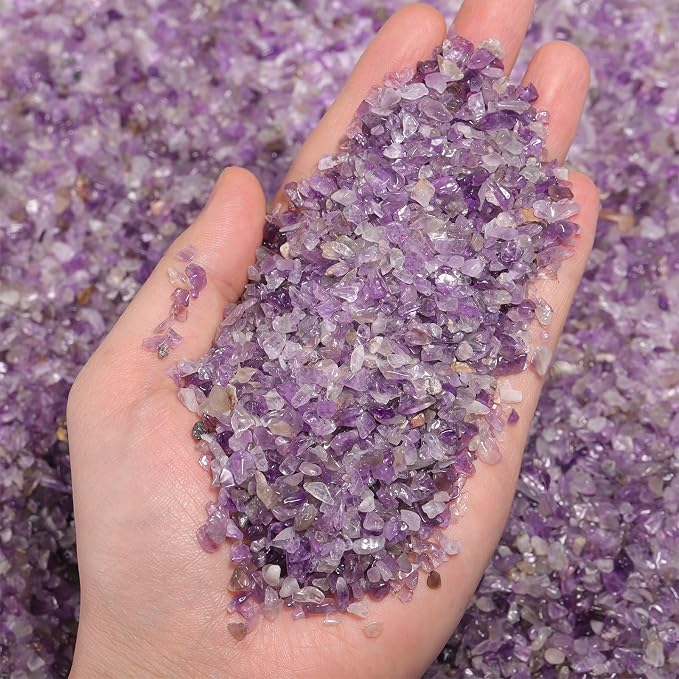 1LB Crystal Chips Stone Amethyst 3-5mm Mini Decorative Rock | Crushed Crystal Quartz Bulk,Irregular Polished Rocks for Fish Tank,Vases Filler,Succulent Plants Decor,Aquarium Gravel Rocks