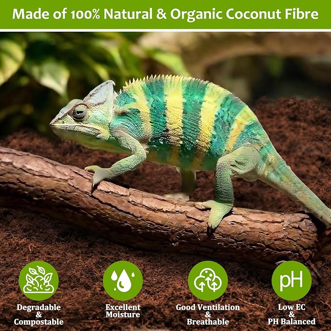 Riare 4 Pack Natural Coconut Fiber Substrate, Coco Coir Reptile Bedding | Coconut Husk Reptile Substrate for Tortoises, Hermit Crabs, Snakes, Bearded Dragon, Geckos, Reptile Enclosure/Terrarium Setup