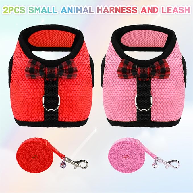 Rypet Small Animal Harness and Leash - Soft Mesh Pet Harness with Safe Bell, No Pull Comfort Padded Vest for Small Pet red + Pink S
