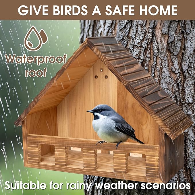 SWANGSA Mourning Dove Nesting Box, Carbonized Cedar Birdhouses for Outdoor Doves and Other Small Birds