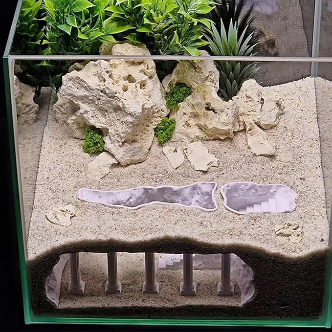 LIYAOLI Aquarium Ornaments Cave Tunnel with Viewing Ports | Fish Tank Decoration Hideout for Pleco, Shrimp & Corydoras | Substrate-Friendly Design & Sinking Base (S - Roman Columns - White)