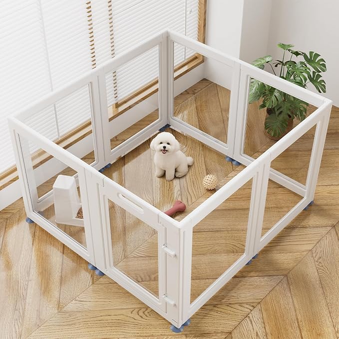 Clear Acrylic Dog Playpen Transparent Dog Playpen Indoor, Easy Assemble Clear Pet Pen for Puppy Bunny Cat Pig, Sturdy & Easy Cleaning Plastic Dog Puppy Fence