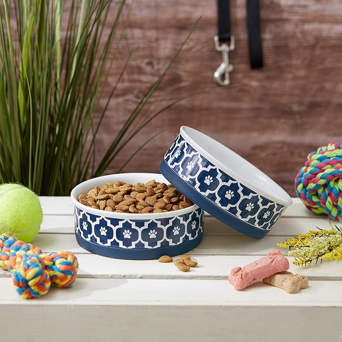 Bone Dry Lattice Collection Pet Bowl & Canister, Medium Set, 6x2 inches, Nautical Blue, 2 Piece