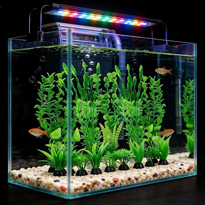 Artificial Aquarium Plants Set, Plastic Fish Tank Decorations, Fish Tank Decor for Betta Goldfish (18pcs-Green)