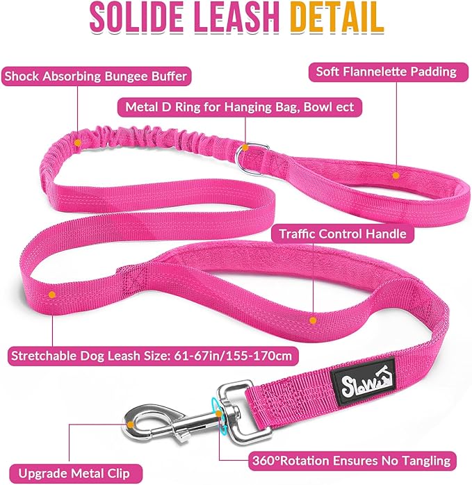 SlowTon No Pull Dog Harness - Heavy Duty Dog Harness and Leash Set for Medium Large Dogs, Reflective Tactical Harness with Soft Padded and Front Clip for Easy Walk and Training (Fuchsia L)