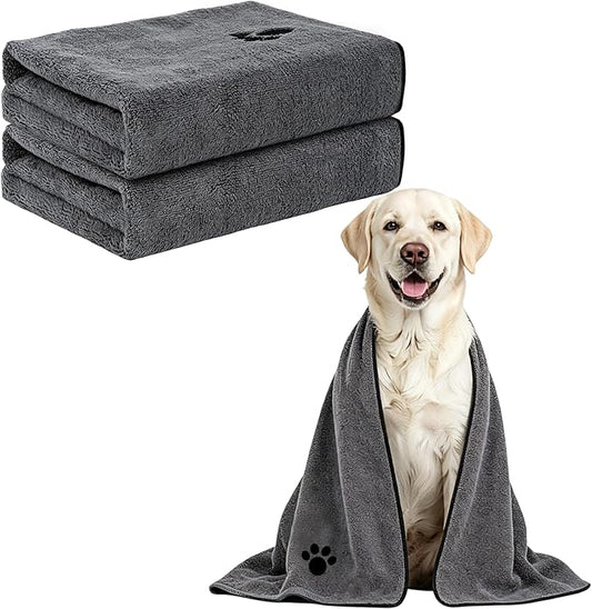 ATONET Microfiber Dog Towels for Drying Dogs, 40'' X 23.6'', Super Absorbent and Soft Pet Grooming Towel, Perfect Shower & Bath Supplies for Dogs(2 Pack Grey)