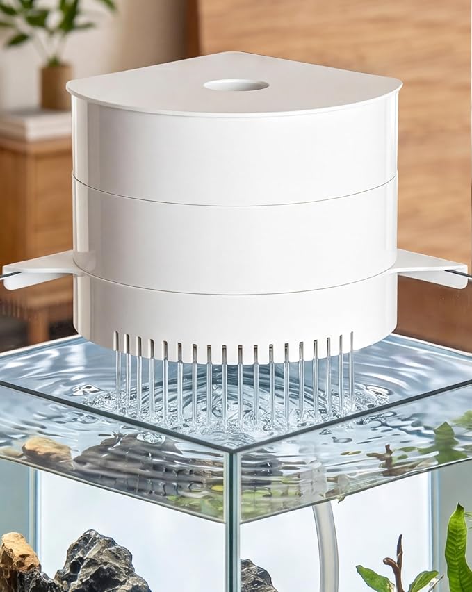 3-Tier Corner Aquarium Filter, Dry Wet Separation System, HOB Hang On Back, 10W / 158GPH Quiet Power Adjustable Flow Pump, Complete Bio Filter Media, Water Filter for 5-40 Gallon Fish & Turtle Tank