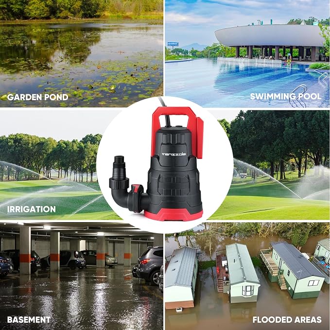 Sump Pump, 1 HP 3960GPH Submersible Utility Water Pump, Thermoplastic Portable Electric Water Removal Transfer Pump with 16.4FT Cord for Swimming Pool Basement Garden Pond Tubs Draining