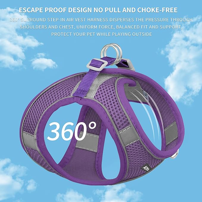 AIITLE Easy Walk Dog Harness and Leash Set - Pet Supply No Pull, Step in Adjustable Dog Harness with Padded Vest, Dog Harness No Choke Over, Easy to Put on Medium Dogs Pure Purple L