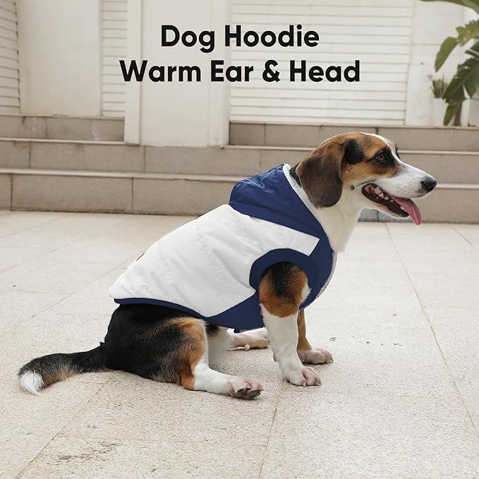 Vecomfy Fleece Lining Extra Warm Dog Hoodie in Winter for Large Dogs Jacket Pet Coats with Hooded,Beige and Blue XL