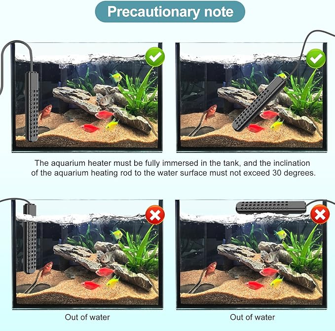 100W Aquarium Heater for 10-20 Gallon with Auto Shut-Off When Leaving Water—Submersible Fish Tank Heater, Dry-Burn & Overheat Protection, Explosion-Proof, Freshwater Saltwater Turtle Tank
