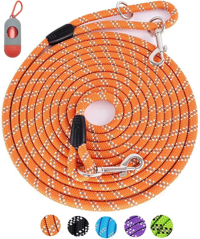 Long & Heavy Duty Dog Leash for Large, Medium & Small Dogs - Reflective Threads Rope Check Cord, 16FT/30FT/50FT/100FT for Training, Walking, Playing, Camping & Yard