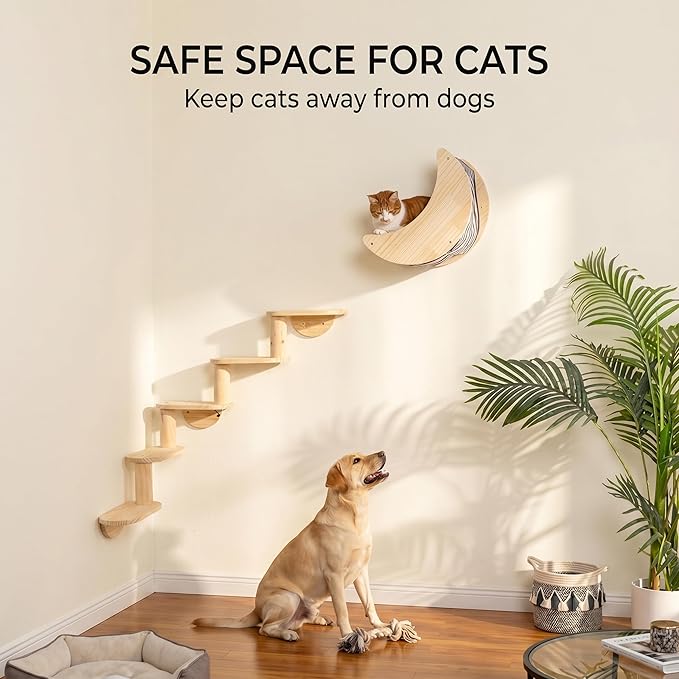 Cat Shelf for Wall Mount Hammock with 5-Levels Climbing Ladder Moon Cat Shelves and Perches for Activity Indoor Cats Wall Furniture(5-Levels Steps)