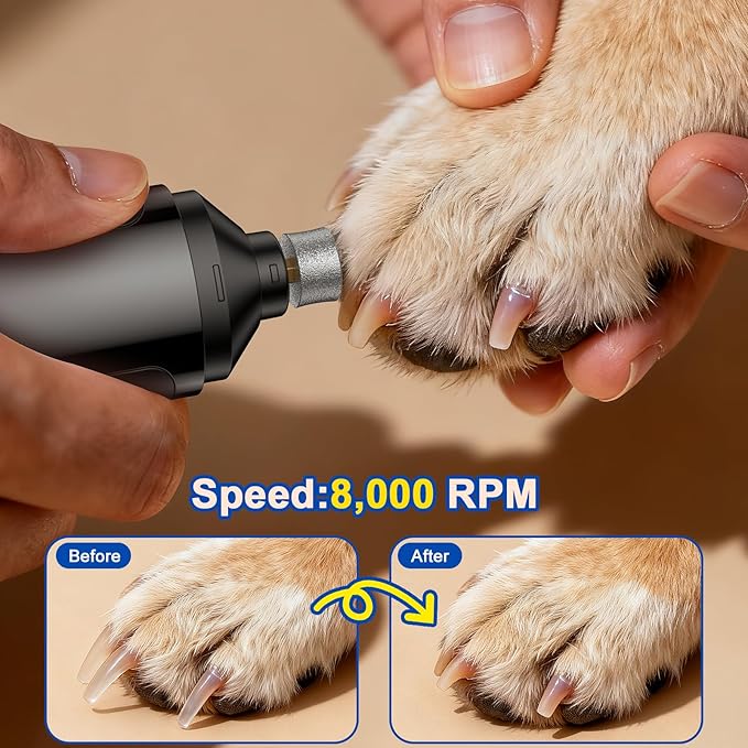 Dog Nail Grinder, Quiet and Low-Vibration Dog Nail Trimmers for Large Dogs, Medium, Small Dogs Cats Pets, Upgrade Professional Electric Pet Paws Toenail Grooming Tool Black