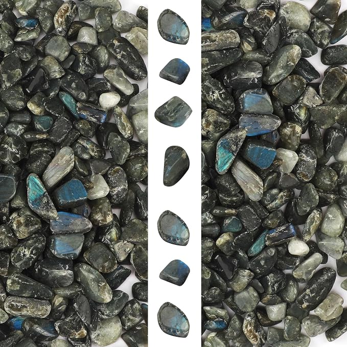 gemshan 2lb/910g Labradorite Stone Chips Crushed Irregular Rock for Fish Tank Aquarium Gravel Flowerpot Decoration