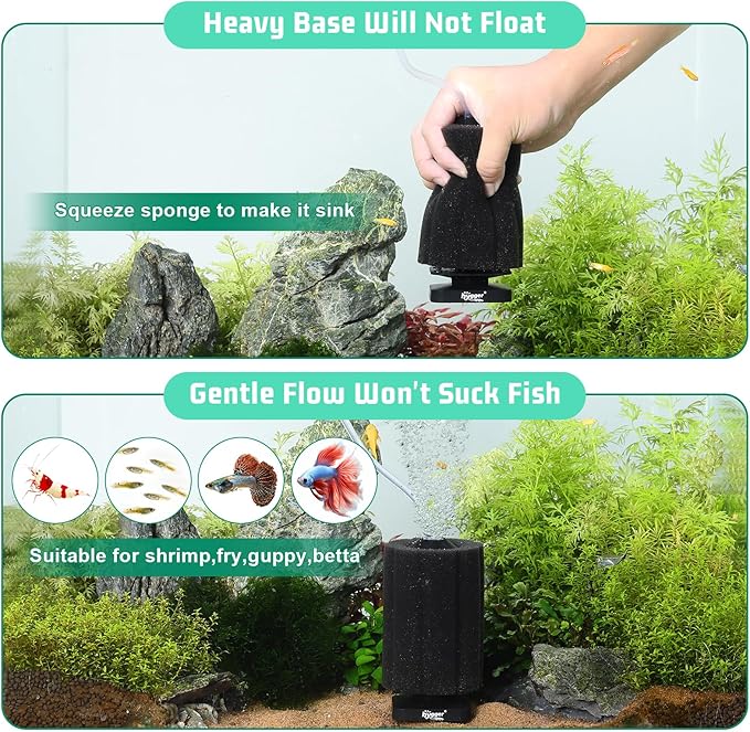 hygger Self-Sinking Sponge Filter for 30–75 Gallon Aquarium, Air Powered Foam Filter for Freshwater & Saltwater Tanks, Betta & Shrimp Safe