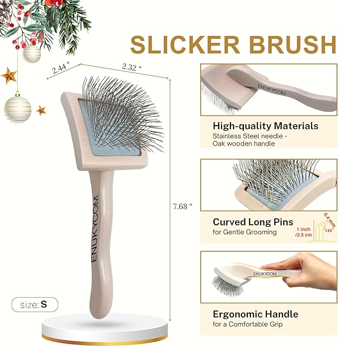 Grooming Dog Slicker Brush for Toy Poodle, Small Doodles & Maine Coon Cats - Best Dog Brush for Cockapoo Cavapoo Maltipoo and Pomeranian - Pet Slicker Brush & Comb Kit for Cats & small Great Pyrenees