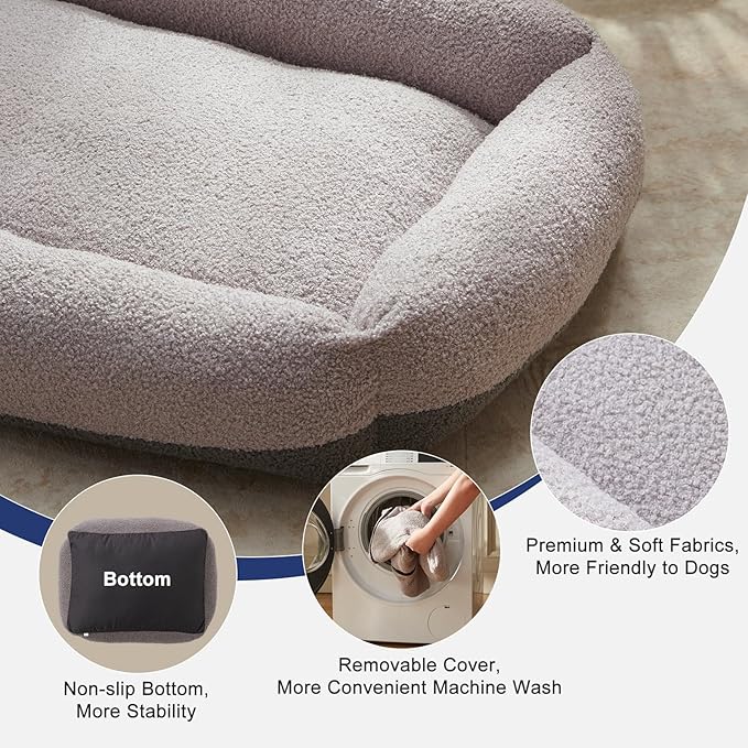 FURTIME Washable Dog Bed Medium Size Dogs, Rectangle Comfy Fluffy Medium Dog Bed, Removable Zipper Cover Machine Wash, Soft Orthopedic Bed Durable Pet Cuddler with Anti-Slip Bottom, 25"x21"x7", Grey
