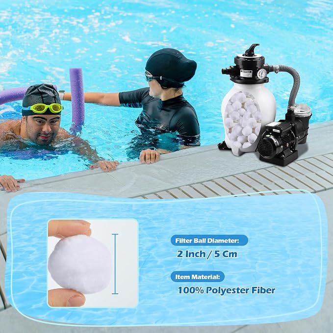 Pool Filter Balls 2.86 Lbs Reusable Media Replace 100 Lbs Sand | Improve Water Flow & Reduce Pump Strain, Machine Washable, Lightweight & Easy to Use for Swimming Pools and Aquariums
