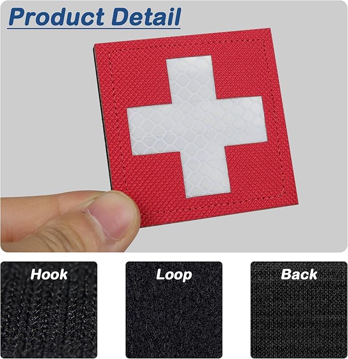 2-Pack Medic Patch First Aid Red Cross Medical Patches Reflective Morale for Tactical Gear Military Backpacks Bags Jackets Clothing (2.36"x2.36")