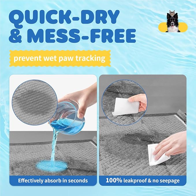 Powools 100-Pack X-Large Puppy Pads - 34'' x 28'' Pee Pads for Dogs Potty Training with Leak-Proof Quick-Dry Design, 6-Layer Wee Wee Pads for Dogs, Charcoal, Black