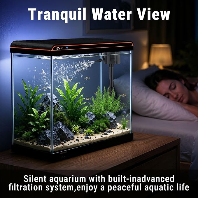 20 Gallon Glass Fish Tank, Betta Smart Aquarium Kit, Large Aquarium Starter Kits Self Cleaning with 3 Types of LED Lights and Filter Water Pump, Water Temperature Detection Ultra Quiet Gift for Kid