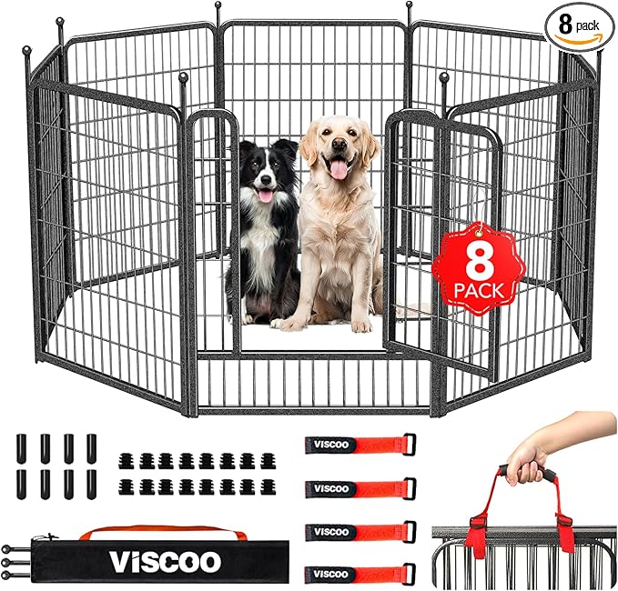 Dog Playpen Outdoor, 8 Panels 40" High Heavy Duty Metal Dog Pen, Pet Fence for Large/Medium/Small Dogs, with Doors Foldable Metal Dog Fence Exercise Pen for RV, Camping, Yard