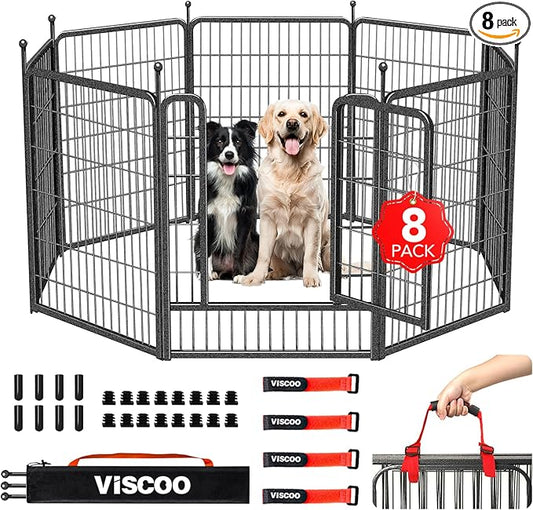 Dog Playpen Outdoor, 8 Panels 40" High Heavy Duty Metal Dog Pen, Pet Fence for Large/Medium/Small Dogs, with Doors Foldable Metal Dog Fence Exercise Pen for RV, Camping, Yard