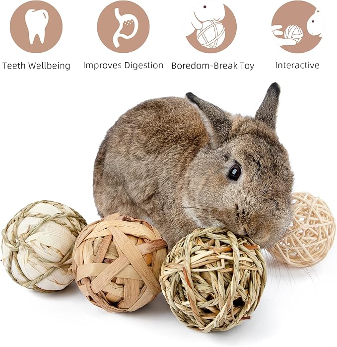 Niteangel Natural Chew Activity Toys Fun Safe Hay Grass Pet Balls for Chinchilla Guinea Pig Rats Rabbits Hamster Gerbil Degu Bunny and Other Small Animals