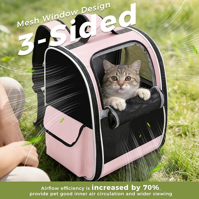 Lekereise Cat Backpack Carriers, Dog Carrier Backpacks with Breathable Mesh for Small Medium Cats Dogs Puppy Up to 17 Lbs, Pet Foldable Carrying Backpack Ventilated for Travel Hiking Collapsible