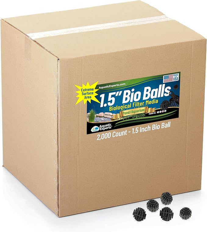 Aquatic Experts 1.5" Large Bio Balls for Ponds – Biological Filter Media for Waterfalls & Outdoor Pond Filters, Treats Up to 6,600 Gallons (2000 Count, Bulk Box – No Mesh Bags)