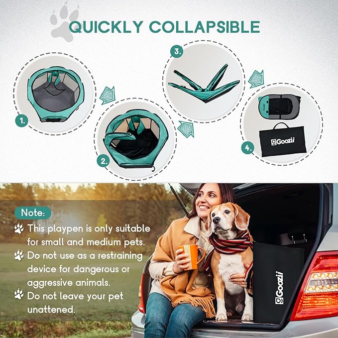 Goozii Pet Cat Playpen for Indoor Cats Enclosed, Puppy Dog Play Pen for Outdoor Travel Camping (Small Size, Green & Dark Grey)